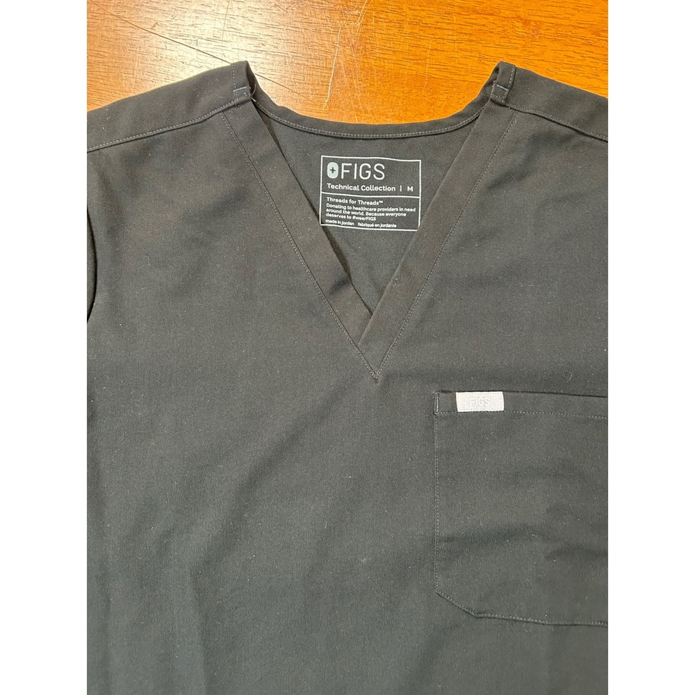 FIGS Scrub Top Mens Medium Black Technical Collection Leon V-Neck Pocket